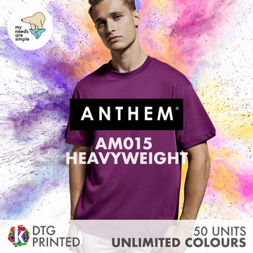 50 Units / DTG Printed: AM015 Anthem Heavyweight T-Shirt