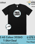 BUNDLE X 100 AS Colour 5026G Classic Organic T-Shirts With Free DTG Print