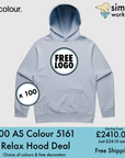 BUNDLE X 100 AS Colour 5161 Relax Hoodie With Free Printed Logo