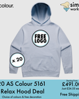 BUNDLE X 20 AS Colour 5161 Relax Hoodie With Free Printed Logo