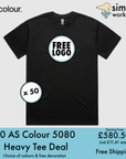 BUNDLE X 50 AS Colour 5080 Heavy Tee T-Shirts With Free DTG Print