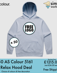 BUNDLE X 50 AS Colour 5161 Relax Hoodie With Free Printed Logo