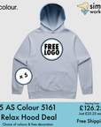 BUNDLE X 5 AS Colour 5161 Relax Hoodie With Free Printed Logo