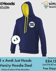 BUNDLE X 5 Just Hoods Varsity Teamwear Hoodie With Free Printed Logo