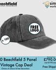 BUNDLE X 100 Beechfield Relaxed 5-Panel Vintage Cap With Free Embroidered Logo