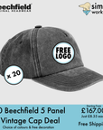 BUNDLE X 20 Beechfield Relaxed 5-Panel Vintage Cap With Free Embroidered Logo