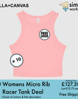 BUNDLE X 10 Bella + Canvas Womens Micro Rib Race Tank With Free Print/Embroidery Logo