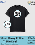 BUNDLE X 20 Gildan Heavy Cotton Adult T-Shirts With Free DTG Print