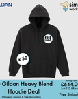 BUNDLE X 50 Gildan Heavy Blend Hoodie With Free Print/Embroidery Logo
