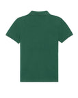 The Stanley/Stella STPK908 Mini Sprinter The Iconic Kids Polo is a plain dark green short-sleeve shirt made from soft organic cotton, shown from the back.