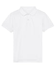 The Stanley/Stella STPK908 Mini Sprinter The Iconic Kids Polo is a classic plain white polo shirt for kids, featuring short sleeves, a collar, and three buttons. Made from soft organic cotton for comfort and timeless style.