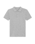 The STPK908 Stanley/Stella Mini Sprinter The Iconic Kids Polo is a plain grey, short-sleeved kids polo with a collar and two buttons, made from soft organic cotton and shown against a white background.