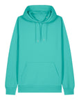 The Stanley/Stella STSU177 Cruiser 2.0 unisex hoodie in Pool Blue (C357), made from soft brushed fleece, features a front pocket and drawstrings, displayed flat on a white background.