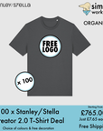 BUNDLE X 100 Stanley/Stella Creator 2.0 T-Shirts With Free DTG Print