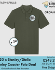 BUNDLE X 20 Stanley/Stella Coaster Mens Polo Shirts With Free Print/Embroidery Logo