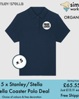 BUNDLE X 5 Stanley/Stella Coaster Womens Polo Shirts With Free Print/Embroidery Logo