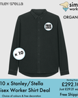 BUNDLE X 10 Stanley/Stella Worker Unisex Relaxed Shirts With Free Print/Embroidery Logo