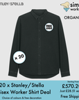 BUNDLE X 20 Stanley/Stella Worker Unisex Relaxed Shirts With Free Print/Embroidery Logo