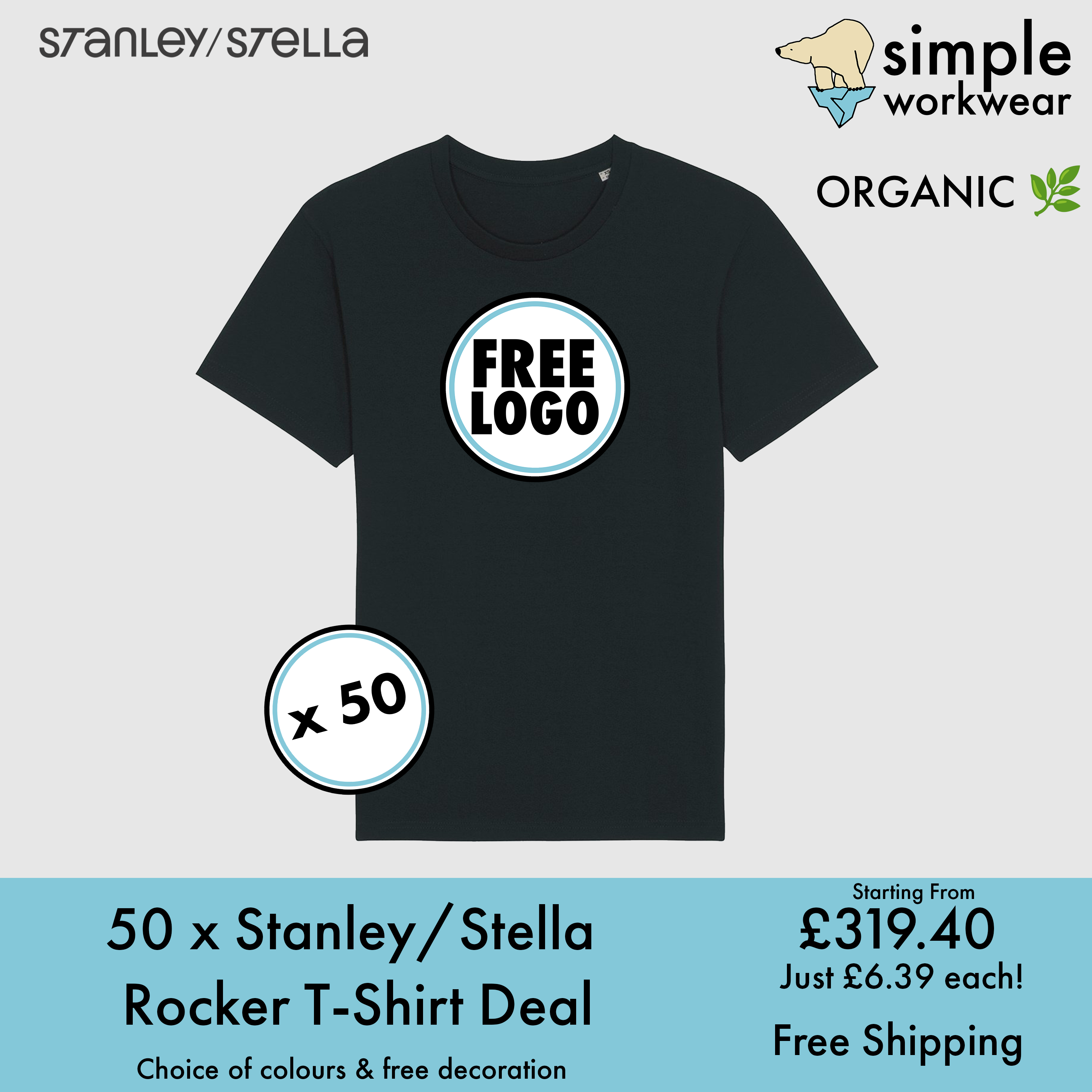 BUNDLE X 50 Stanley/Stella Rocker T-Shirts With Free DTG Print