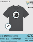 BUNDLE X 5 Stanley/Stella Creator 2.0 T-Shirts With Free DTG Print