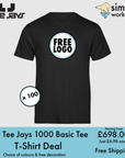 BUNDLE X 100 Tee Jays Style 1000 Basic Tee T-Shirts With Free DTG Print