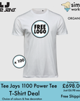 BUNDLE X 100 Tee Jays Style 1100 Power Tee T-Shirts With Free DTG Print