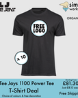 BUNDLE X 10 Tee Jays Style 1100 Power Tee T-Shirts With Free DTG Print