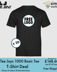BUNDLE X 20 Tee Jays Style 1000 Basic Tee T-Shirts With Free DTG Print