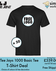 BUNDLE X 50 Tee Jays Style 1000 Basic Tee T-Shirts With Free DTG Print