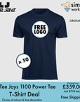 BUNDLE X 50 Tee Jays Style 1100 Power Tee T-Shirts With Free DTG Print
