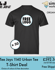 BUNDLE X 50 Tee Jays Style 1140 Urban Tee T-Shirts With Free DTG Print