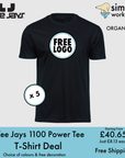 BUNDLE X 5 Tee Jays Style 1100 Power Tee T-Shirts With Free DTG Print