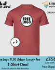 BUNDLE X 5 Tee Jays Style 1150 Urban Luxury Tee T-Shirts With Free DTG Print