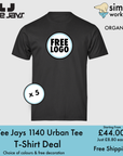 BUNDLE X 5 Tee Jays Style 1140 Urban Tee T-Shirts With Free DTG Print