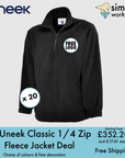 BUNDLE X 20 Uneek Classic 1/4 Zip Fleece Jacket With Free Embroidered Logo