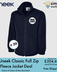 BUNDLE X 20 Uneek Classic Full Zip Fleece Jacket With Free Embroidered Logo