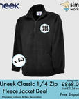 BUNDLE X 50 Uneek Classic 1/4 Zip Fleece Jacket With Free Embroidered Logo