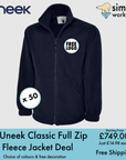 BUNDLE X 50 Uneek Classic Full Zip Fleece Jacket With Free Embroidered Logo