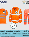BUNDLE X 5 Uneek HI-VIZ Bomber Jacket, Hi Viz Trousers & High Viz T-Shirt With Free Print Logo