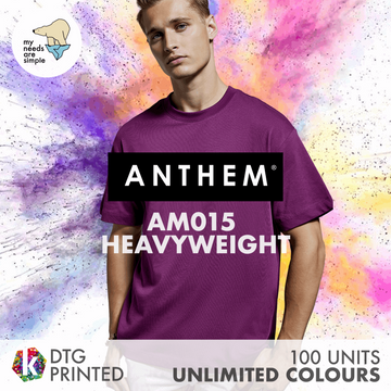 100 Units / DTG Printed: AM015 Anthem Heavyweight T-Shirt