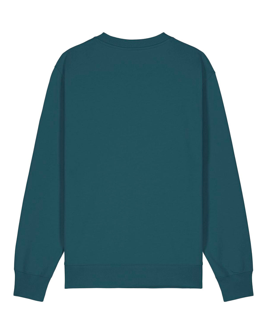 Unisex teal STSU178 Stella sweatshirt with long sleeves and a crew neck, displayed on a white background.