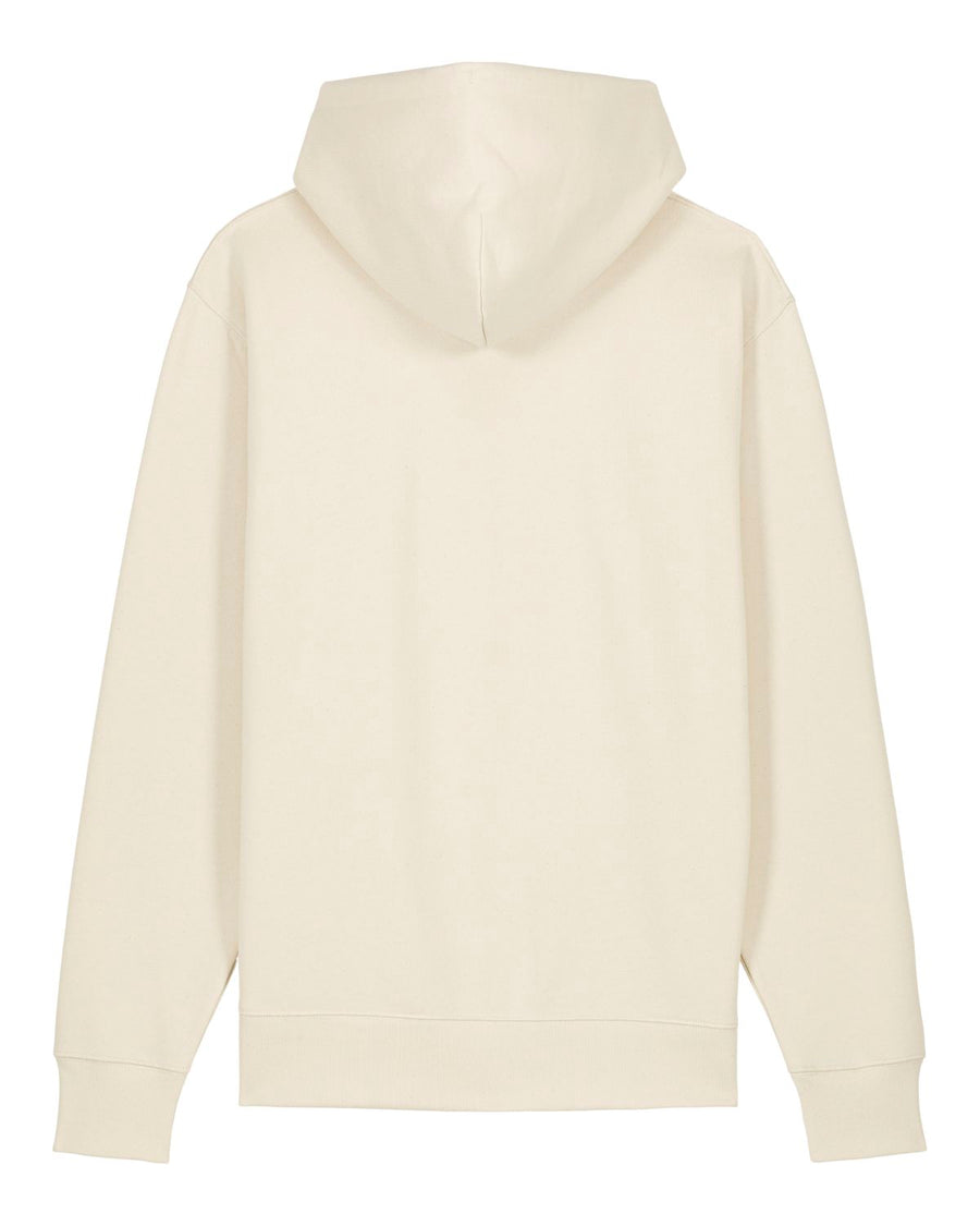 Unisex beige STSU177 Stella/Stella Cruiser 2.0 Natural Raw (C054) hoodie with a hood and long sleeves, displayed on a white background.