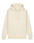 Stanley/Stella unisex beige hoodie with drawstrings and a front pouch pocket, displayed against a white background.