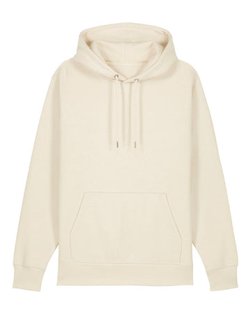 Stanley/Stella unisex beige hoodie with drawstrings and a front pouch pocket, displayed against a white background.
