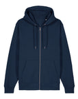 A STSU179 Stella/Stella Cultivator 2.0 French Navy (C727) from Stanley/Stella features a drawstring hood and front pockets, displayed on a plain white background. Perfect as a unisex hoodie for casual or active wear.