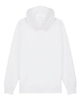 A white unisex zip-thru hoodie, the STSU179 Stella/Stella Cultivator 2.0 White (C001) by Stanley/Stella, made from organic cotton and shown from the back, showcases its premium brushed fleece for unparalleled comfort.