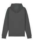 Back view of a plain, dark grey unisex hoodie. The design is simple and unadorned, with long sleeves and ribbed cuffs. Crafted from organic cotton and recycled polyester, this Stanley/Stella STSU168 Stanley/Stella Drummer 2.0 Hoodie Anthracite (C253) combines comfort with eco-friendly materials.