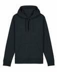 STSU168 Stanley/Stella Drummer 2.0 Hoodie Black (C002) by Stanley/Stella made from organic cotton, featuring drawstrings and a front kangaroo pocket.