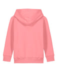 The STSK180 Stella/Stella Mini Cruiser 2.0 Kids Hoodie in Pink Joy (C360) by Stanley/Stella is shown from the back, featuring long sleeves, ribbed cuffs and hem, and made from soft organic cotton for comfort.