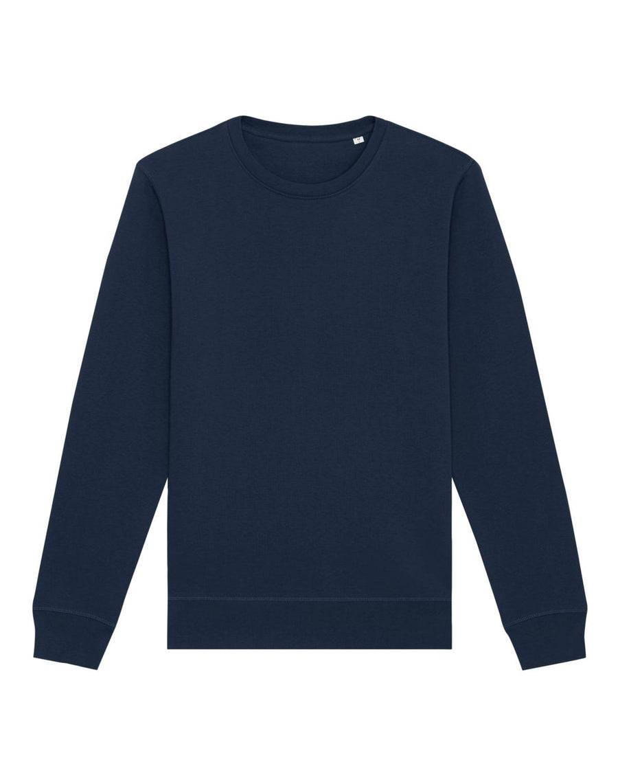 Plain navy blue crew neck sweatshirt isolated on a white background. Test demo STSU868 Stanley/Stella Roller Organic Cotton Essential Sweatshirt by My Needs Are Simple.